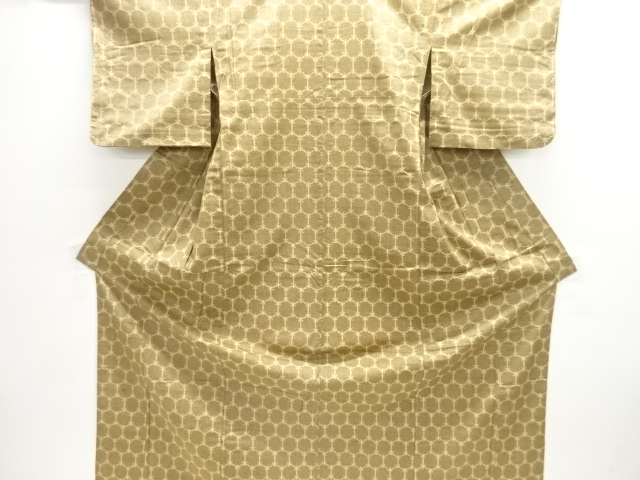 アンティーク　亀甲模様織り出し手織り紬単衣着物